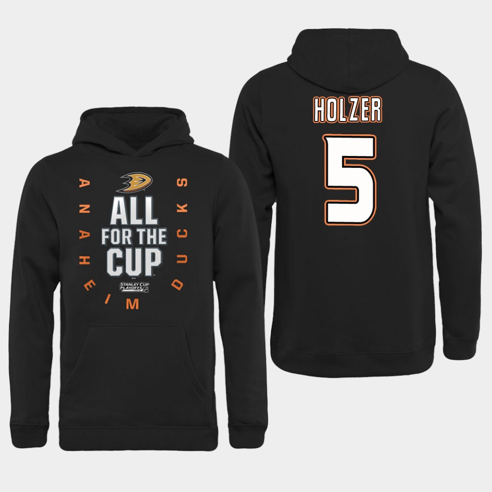 NHL Men Anaheim Ducks 5 Holzer Black All for the Cup Hoodie